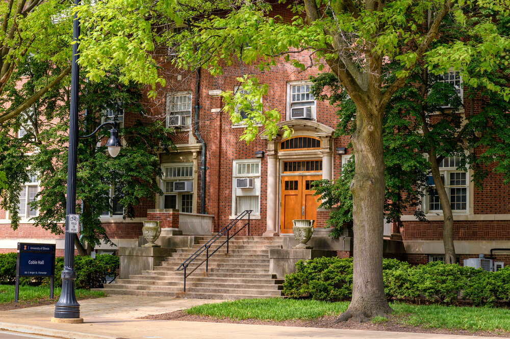 The Wright street entrance of Coble Hall.