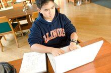 student at library